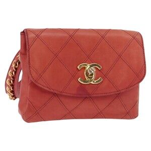 Chanel Bicolore Waist Bag Lamb Skin Red Gold CC